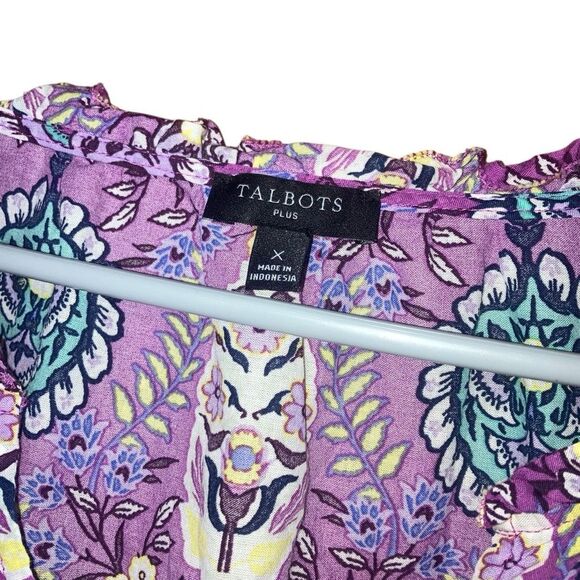 Talbots Purple Paisley V-neck Flutter Sleeve 100% cotton top size X #755 - Picture 7 of 9